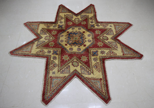 7x7 ft. Area rug , afghan handmade rug , rug for living room , bedroom rug , 200x200 cm rug , beige rug, Star Design Rug