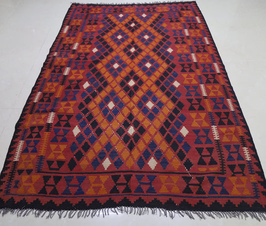 Afghan Vintage 6x8.4 Area Kilim ,Handmade Kilim Area Rug wool natural colours Afghan Turkish Nomad Traditional , Kitchen Rug , Bedroom Rug