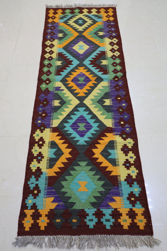 2.3x6.6 Runner Kilim , Handmade Kilim Area Rug wool natural colours Afghan Turkish Nomad Traditional Entryway Kilim rug