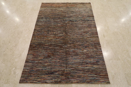 Striped Gabbeh 6'6x9'4 Multi Color Area Rug 100 % Natural Wool | Hand Knotted Traditional Living Room Rug | Bedroom Rug | Oriental Rug |