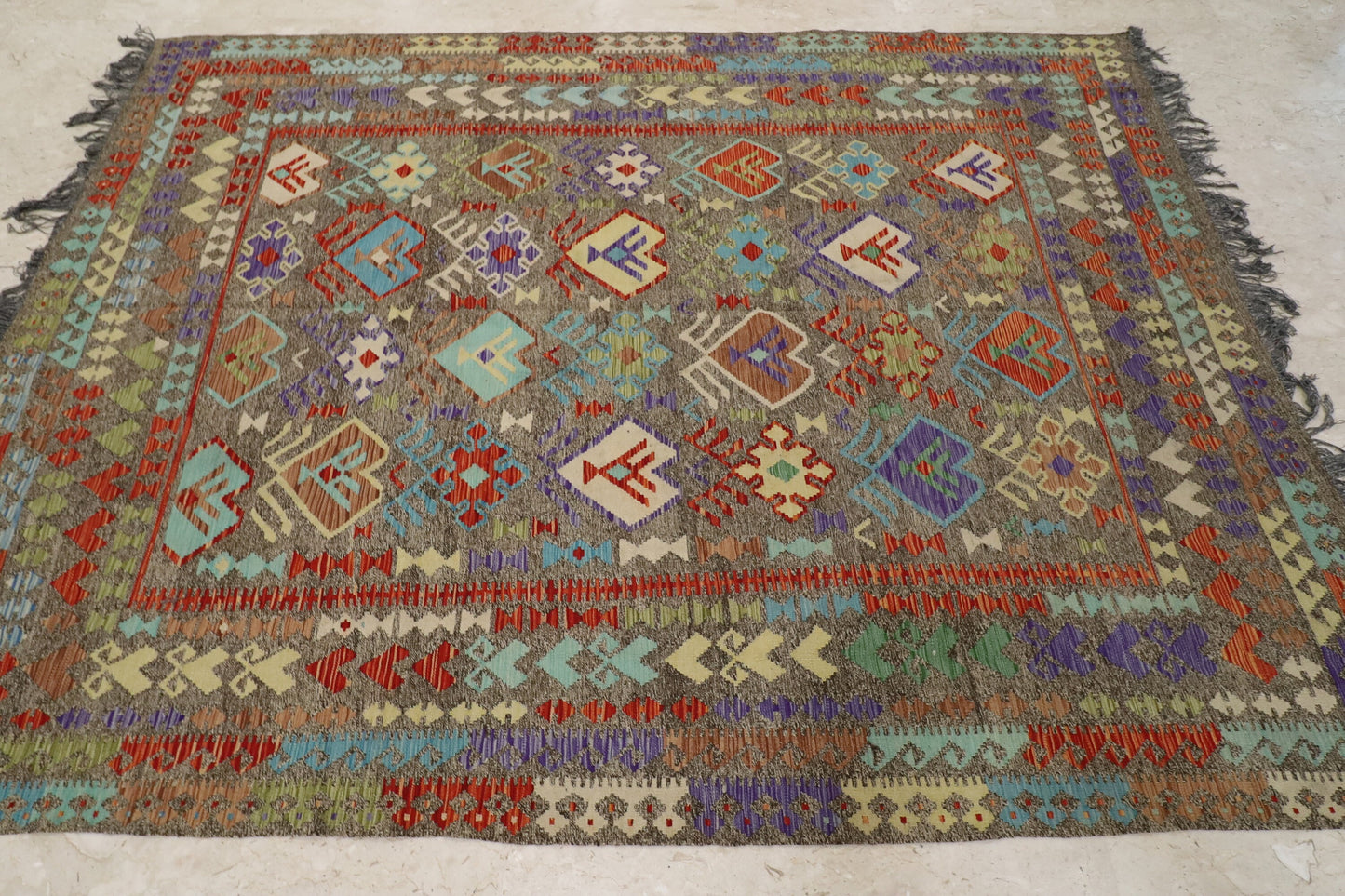 Handmade 8.9x12.6 Area Kilim Wool Natural Colours | Hand Knotted Fine Nomad Traditional Living Room | Bedroom Flat Weaved | Afghan Kilim