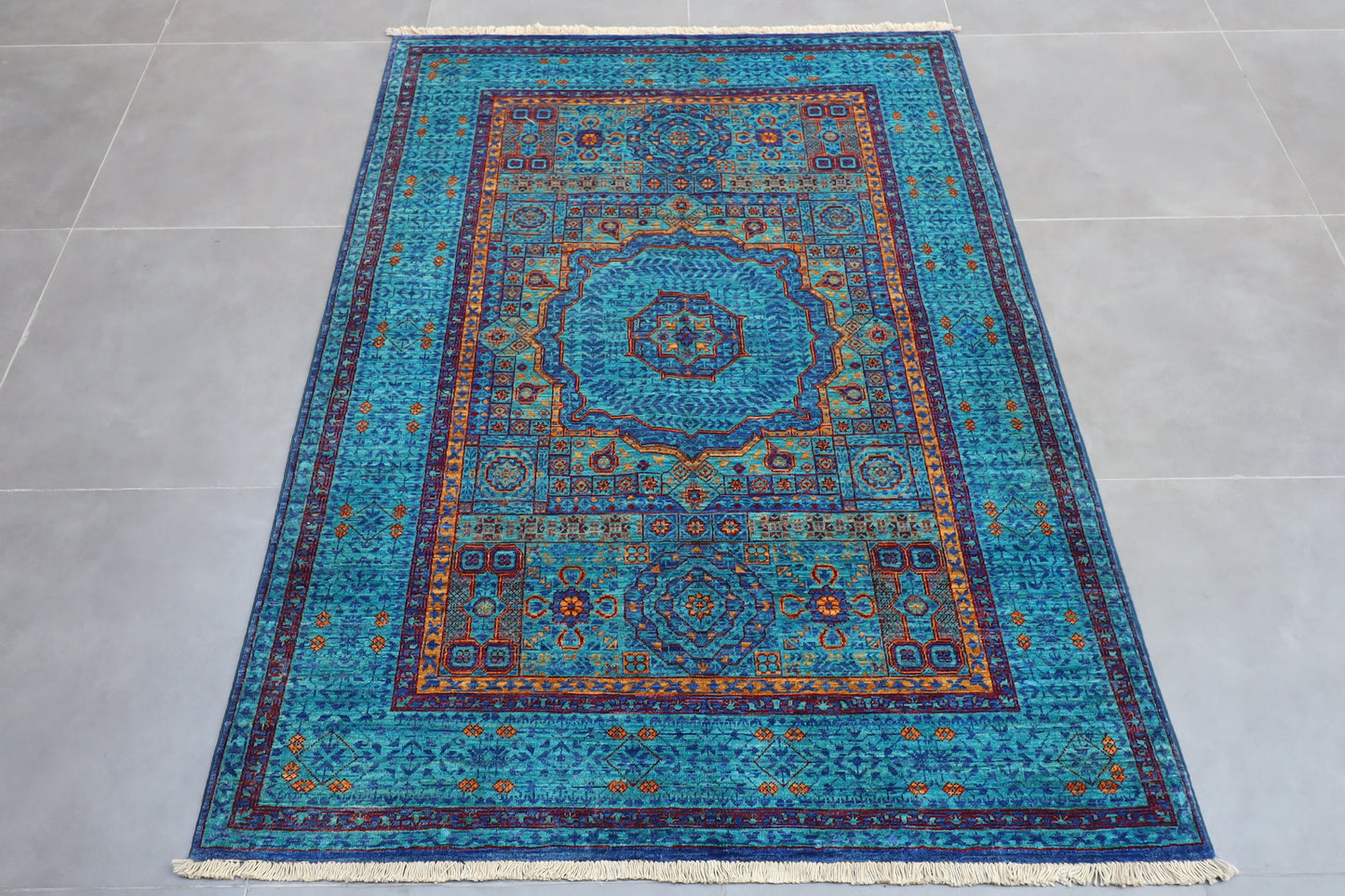 Blue 4x6 Mamluk High Quality Area Rug Wool Natural Colors, 3'11x5'11 Hand Knotted Rug, Rug For Living Room , Handmade rug