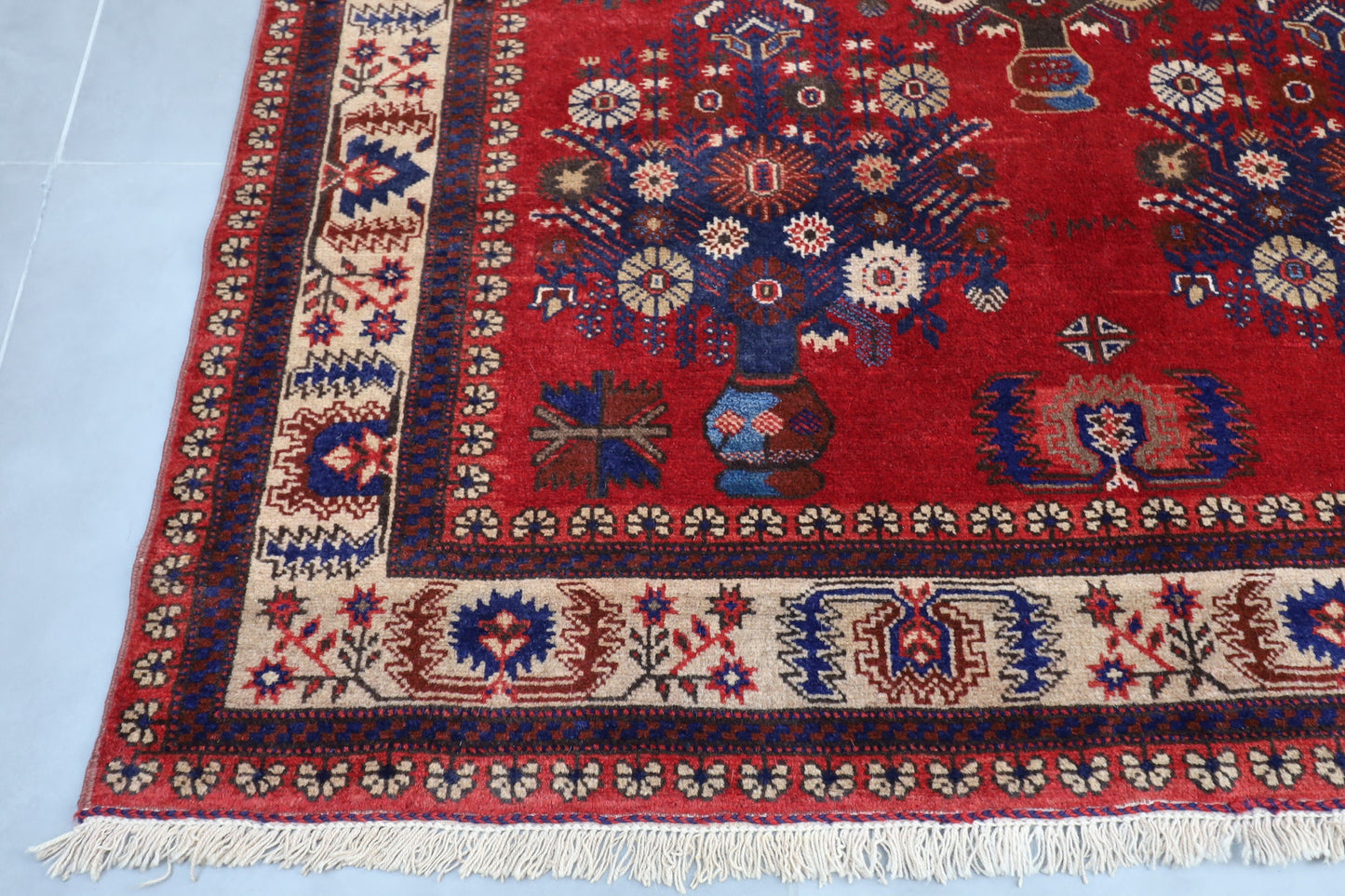 5x7 Tribal Balochi Flower Pot Area Rug 100% Wool, 4'11x6'8 Hand Knotted Rug, Rug For Living Room , Home Decoration , Afghan Rug , Office Rug