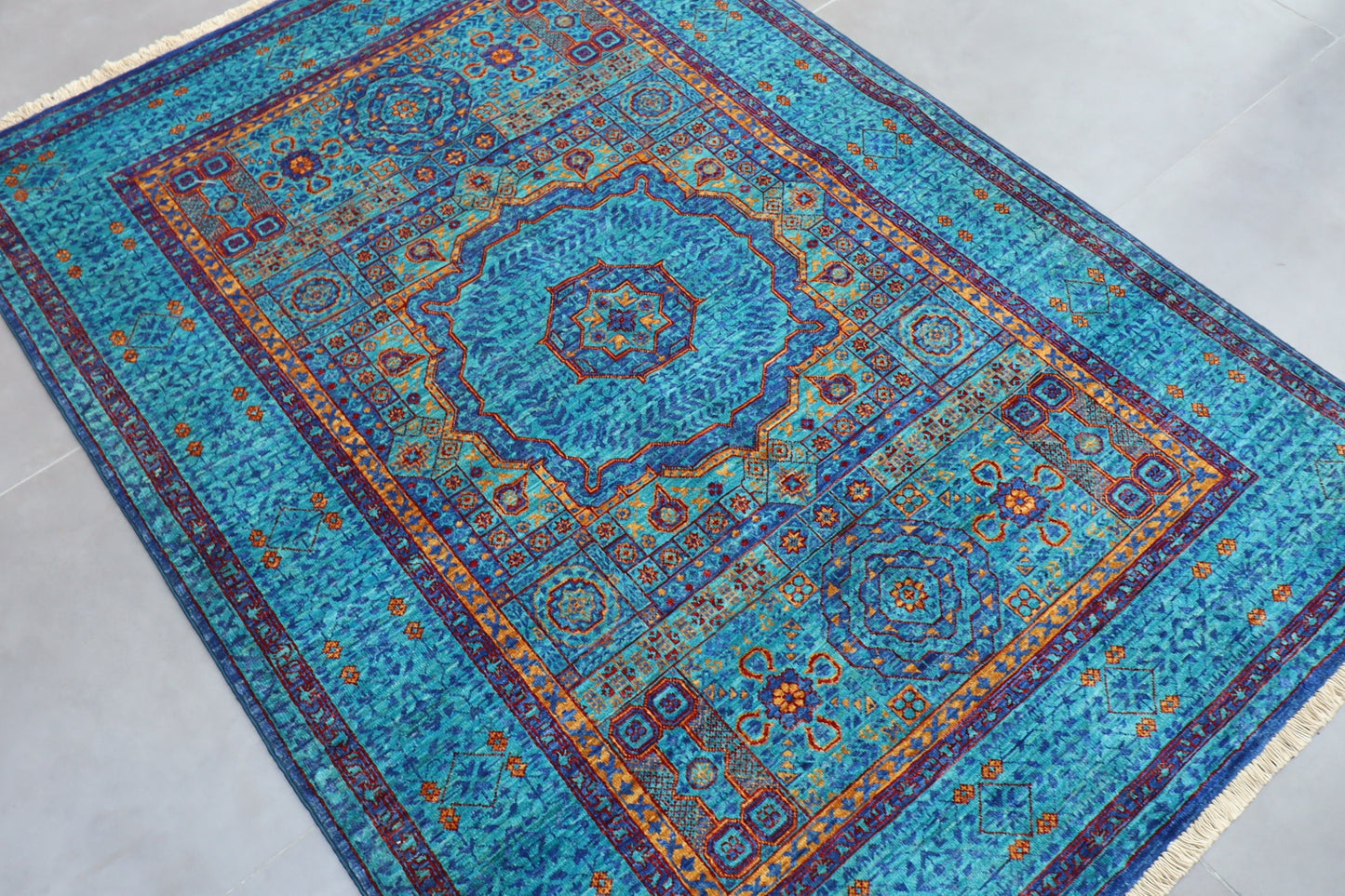 Blue 4x6 Mamluk High Quality Area Rug Wool Natural Colors, 3'11x5'11 Hand Knotted Rug, Rug For Living Room , Handmade rug