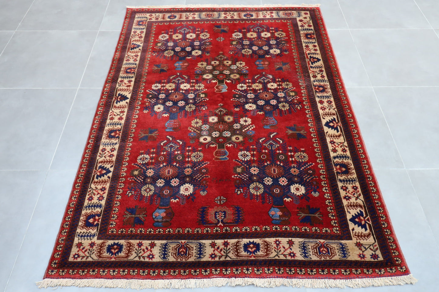 5x7 Tribal Balochi Flower Pot Area Rug 100% Wool, 4'11x6'8 Hand Knotted Rug, Rug For Living Room , Home Decoration , Afghan Rug , Office Rug