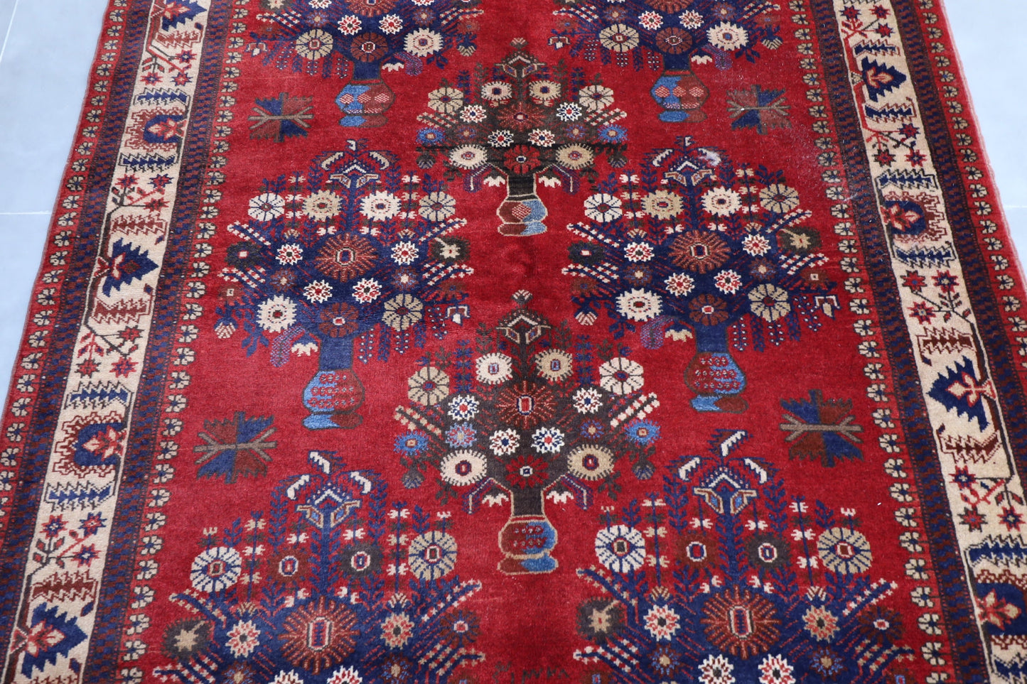 5x7 Tribal Balochi Flower Pot Area Rug 100% Wool, 4'11x6'8 Hand Knotted Rug, Rug For Living Room , Home Decoration , Afghan Rug , Office Rug