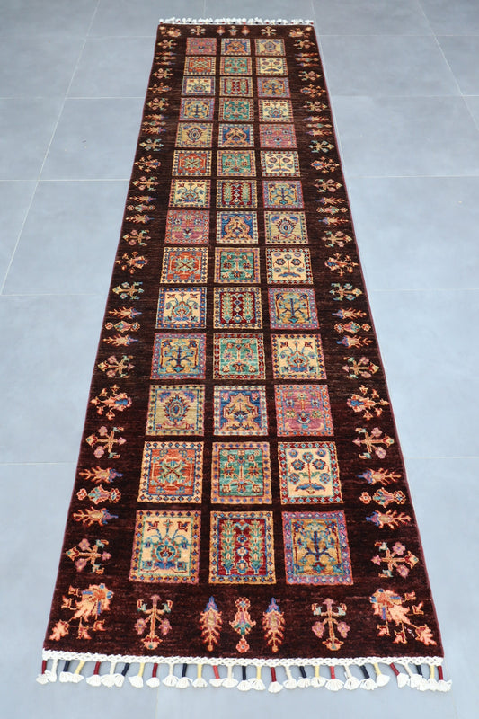 10 ft Bakhtiari Runner rug, 2'10x9'9 Afghan hand knotted wool rug, Rug for living room, afghan rug, Hallway Runner Rug, 80x300 cm Rug