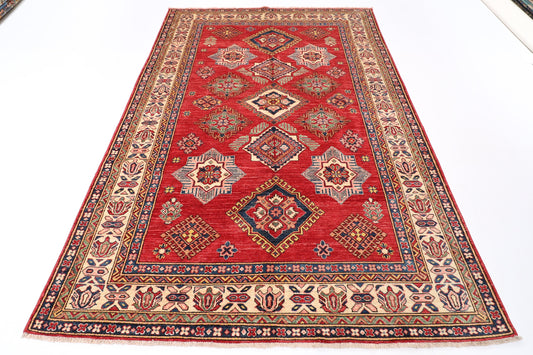 kazak 6x8 ft Red Area Rug, 5'7x8'3 ft Afghan Hand Knotted Rug, dining table rug, afghan rug, Gabbeh rug, Kitchen rug living room rug