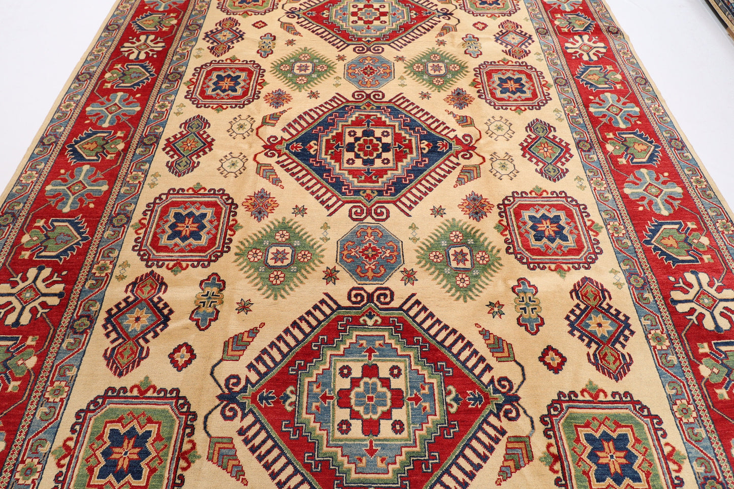 Kazak 9x12 Beige Area Rug, Afghan Hand Knotted Rug, Rug For Living Room, Out Door & Patio Rug ,  Turkish Rug , Dining table rug turkmen rug