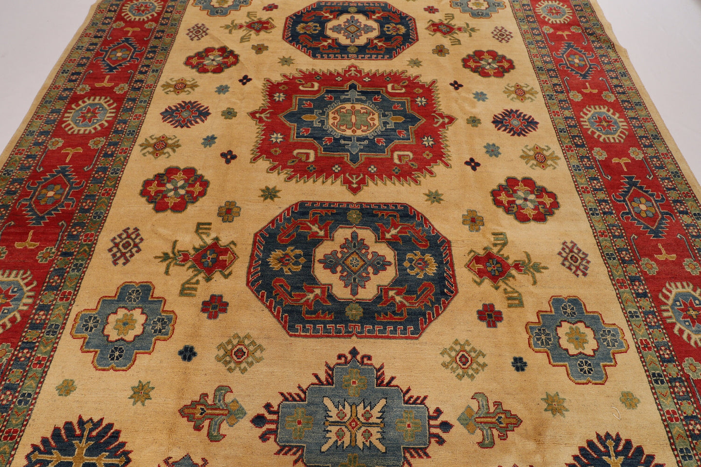 Kazak 9x12 Beige Area Rug, Afghan Hand Knotted Rug, Rug For Living Room, Out Door & Patio Rug ,  Turkish Rug , Dining table rug , Kazak rug,