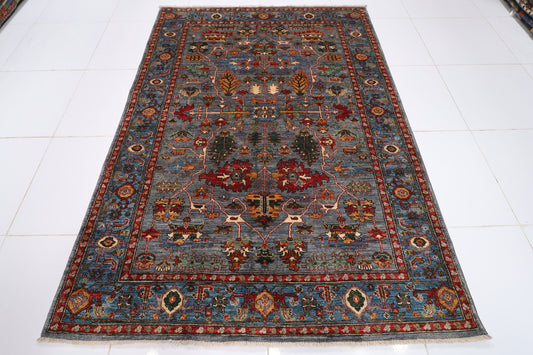 6x8 ft. Oriental Gray Area Rug, 5'8x8'1 Afghan Hand Knotted wool Dye Rug, Bedroom Rug, Rug for Living Room, Office rug, Dining Table Rug