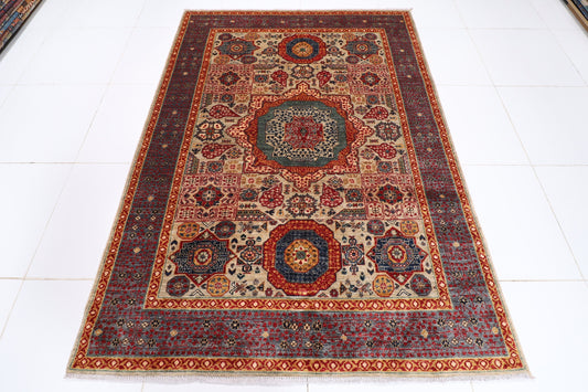 6x8 ft. Turkish Mamluk Area Rug, 5'9x7'10 Afghan Hand Knotted wool Dye Rug, Bedroom Rug, Rug for Living Room, Office rug, Dining Table Rug