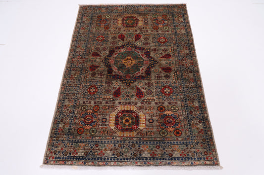 Turkish Mamluk 3x5 ft Area Rug, 3'6x5 Hand Knotted 100% wool Dye Rug, Bedroom Rug, Rug for Living Room, Kitchen rug, Bathroom Rug