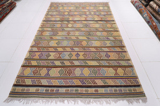 Azari 7x10 ft Area high quality kilim, Afghan kilim, 6'6x9'9 Rug for Livingroom, Rug for Bedroom, Home Décor, handmade kilim, Tribal kilim,