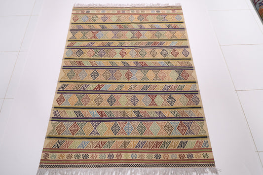 Azari 5x7 ft Area kilim, Afghan kilim, 5x6'7 Rug for Livingroom, Rug for Bedroom, Oriental Rug, handmade kilim, Tribal kilim,