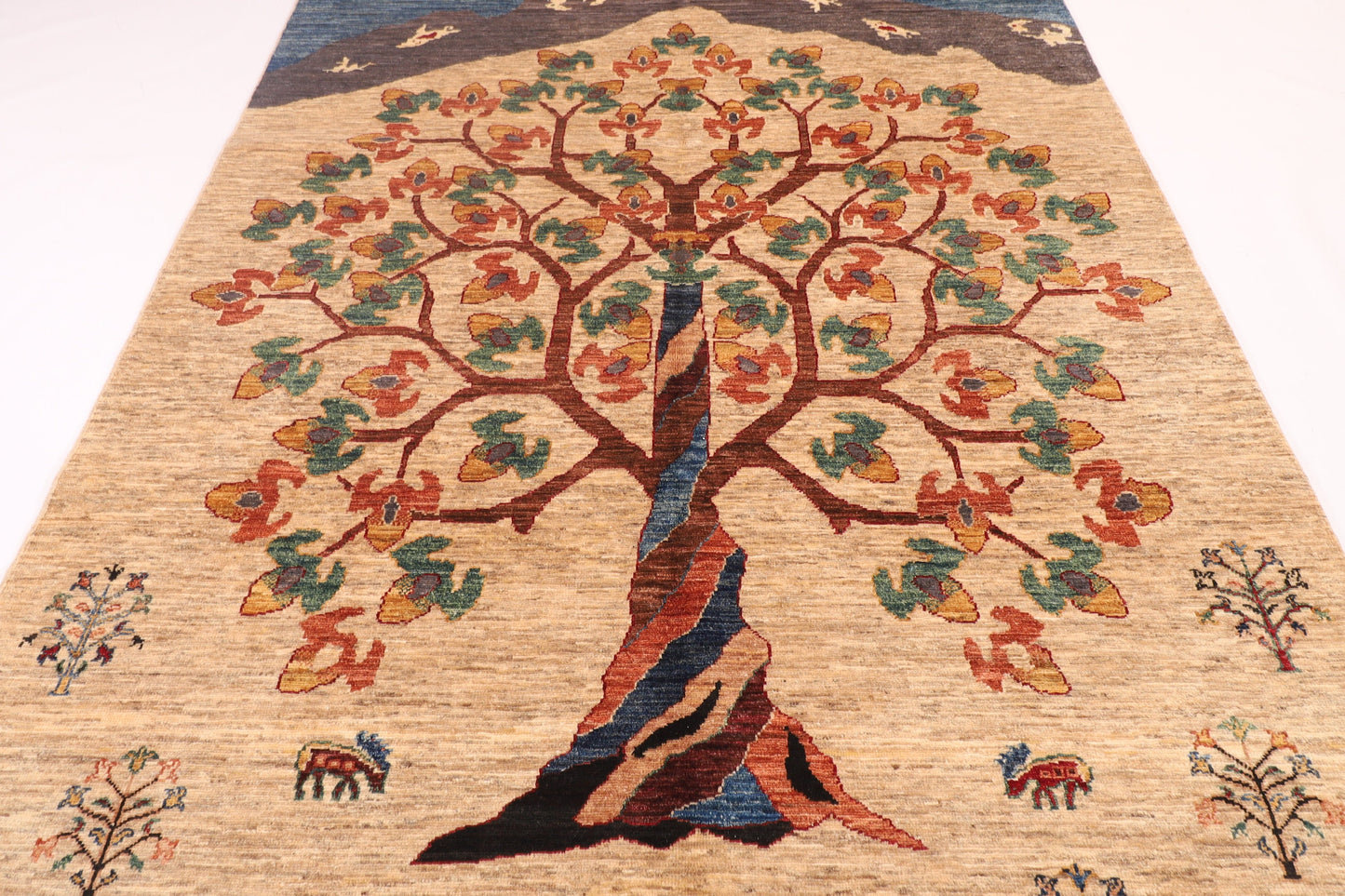 6x8 Tree Of Life Beige Area Rug Wool Natural Colors, 5'8x7'11 Hand Knotted Rug, Rug For Living Room , Afghan Rug, Home Decor