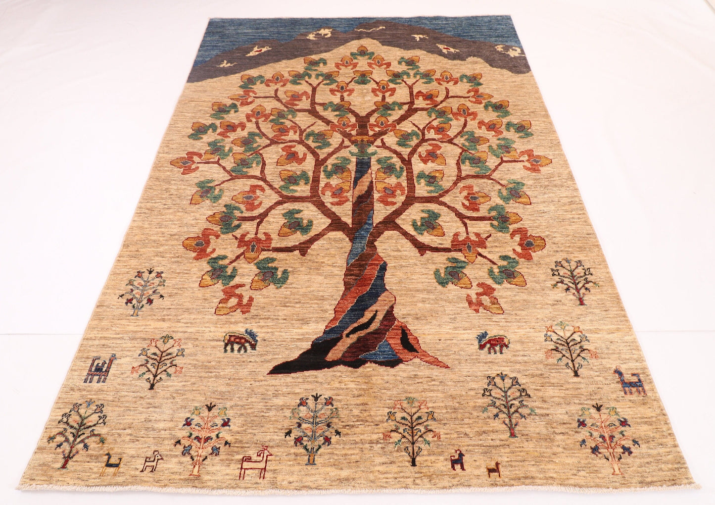 6x8 Tree Of Life Beige Area Rug Wool Natural Colors, 5'8x7'11 Hand Knotted Rug, Rug For Living Room , Afghan Rug, Home Decor