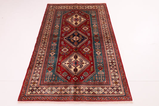 4x6 Red Kazak Area Rug, Hand knotted Rug , Rug For Living Room, Bedroom Rug, Bathroom rug, Kitchen rug, kids room rug, Small rug,