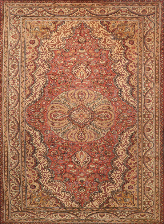 Orange Turkish 8x12 Area Rug, Low pile,Hand Knotted Wool Rug, Bedroom Rug, Living Room Rug, Dining Table Rug, Vintage Rug, Medallion Rug