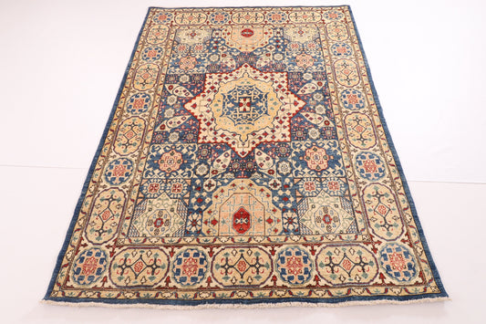 5x7 Mamluk Area Rug Wool Natural Colors, 5'2x6'11 Hand Knotted Afghan Traditional Rug, Rug For Living Room , Afghan Rug, Office Rug