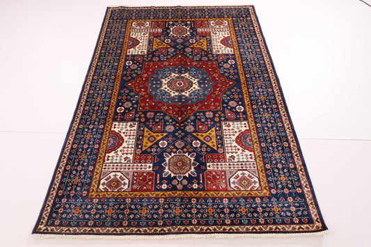 Handmade 5x7 ft Blue Area Rug Wool Natural Colors , Mamluk Rug , Bedroom Rug , Afghan Rug , Office Rug , Geometric rug , Oriental Rug