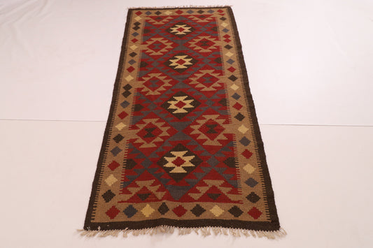 6 ft. Flat Weaved Runner Kilim | 3'4x6'4 ft / 100x192 cm Hand Knotted Kilim | Rug For Living Room | Home Decor | Hallway Runner Rug