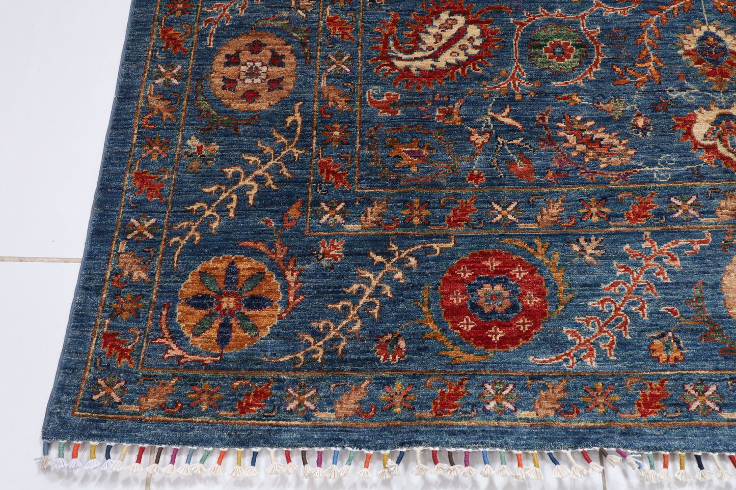 7x10 ft. Suzani Blue Area Rug, 6'7x10 Hand Knotted 100% Wool Dye Rug, Bedroom Rug, Rug for Living Room, Tribal rug, Dining Table Rug