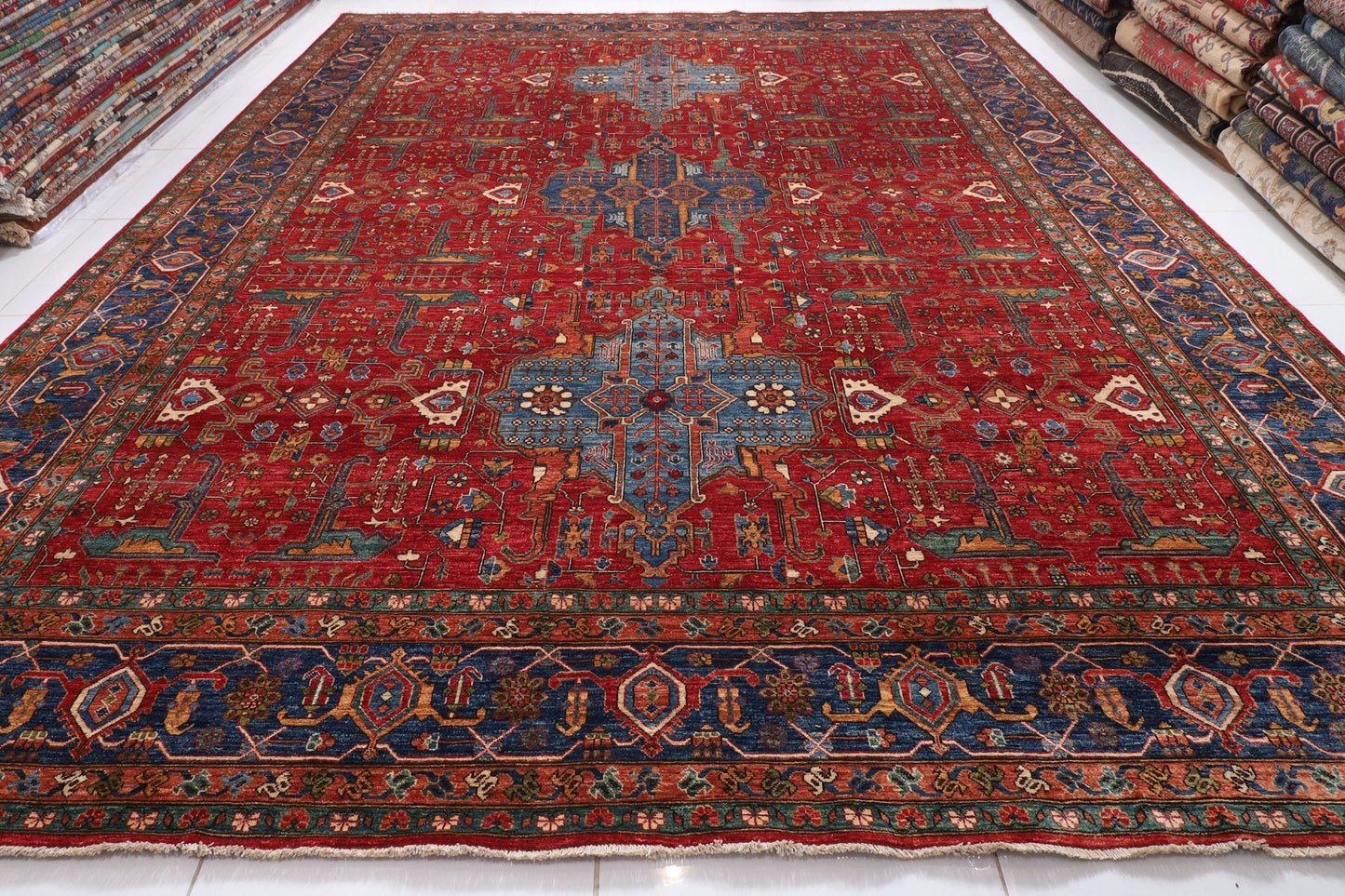 Red 12x15'7 ft. Palace Size Aryana Rug, 11'11x15'7 Hand knotted Rug, Large Size Rug, Rug for Living Room, Office Rug, Home Decor, Afghan Rug