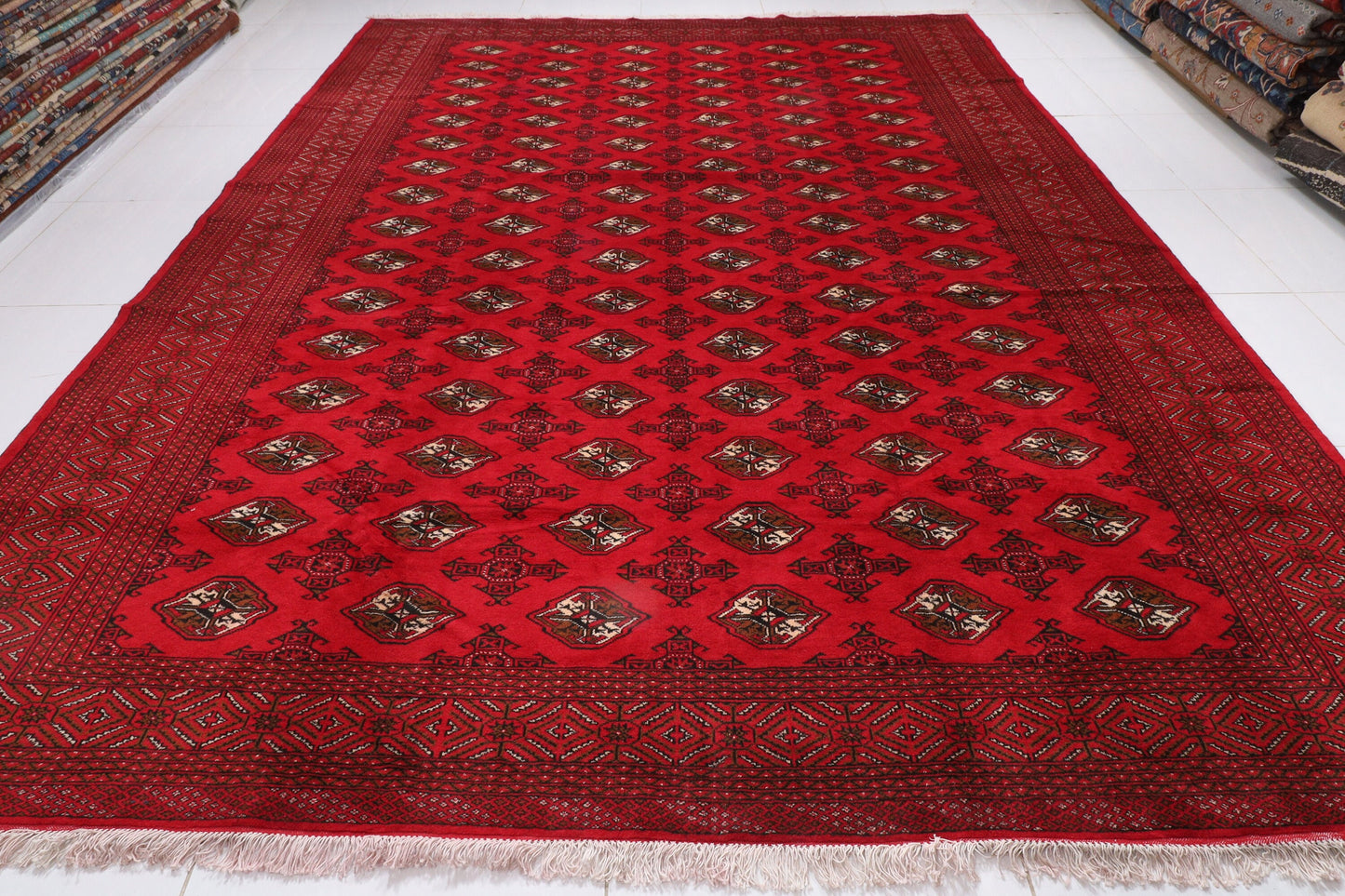 Red 10x13 Turkmen Bokhara Area Rug Wool, 9'7x12'8 Hand Knotted Rug, Rug For Living Room, Home Decoration, Afghan red rug