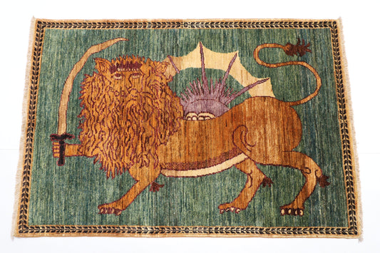 Handmade 3x5 ft. Lion Handmade Rug 3'5x5 ft Hand knotted Rug Rug For Living Room Oriental Rug Home Decor Kitchen Rug Kidroom Rug 100% wool