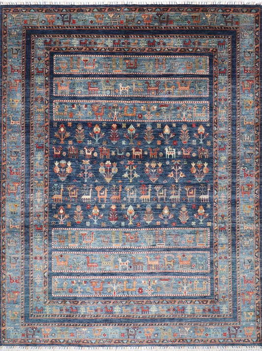 8'5x10 ft. Animal Blue Area Rug, 8'5x9'10 Hand Knotted 100% Wool Dye Rug, Bedroom Rug, Rug for Living Room, Tribal rug, Dining Table Rug