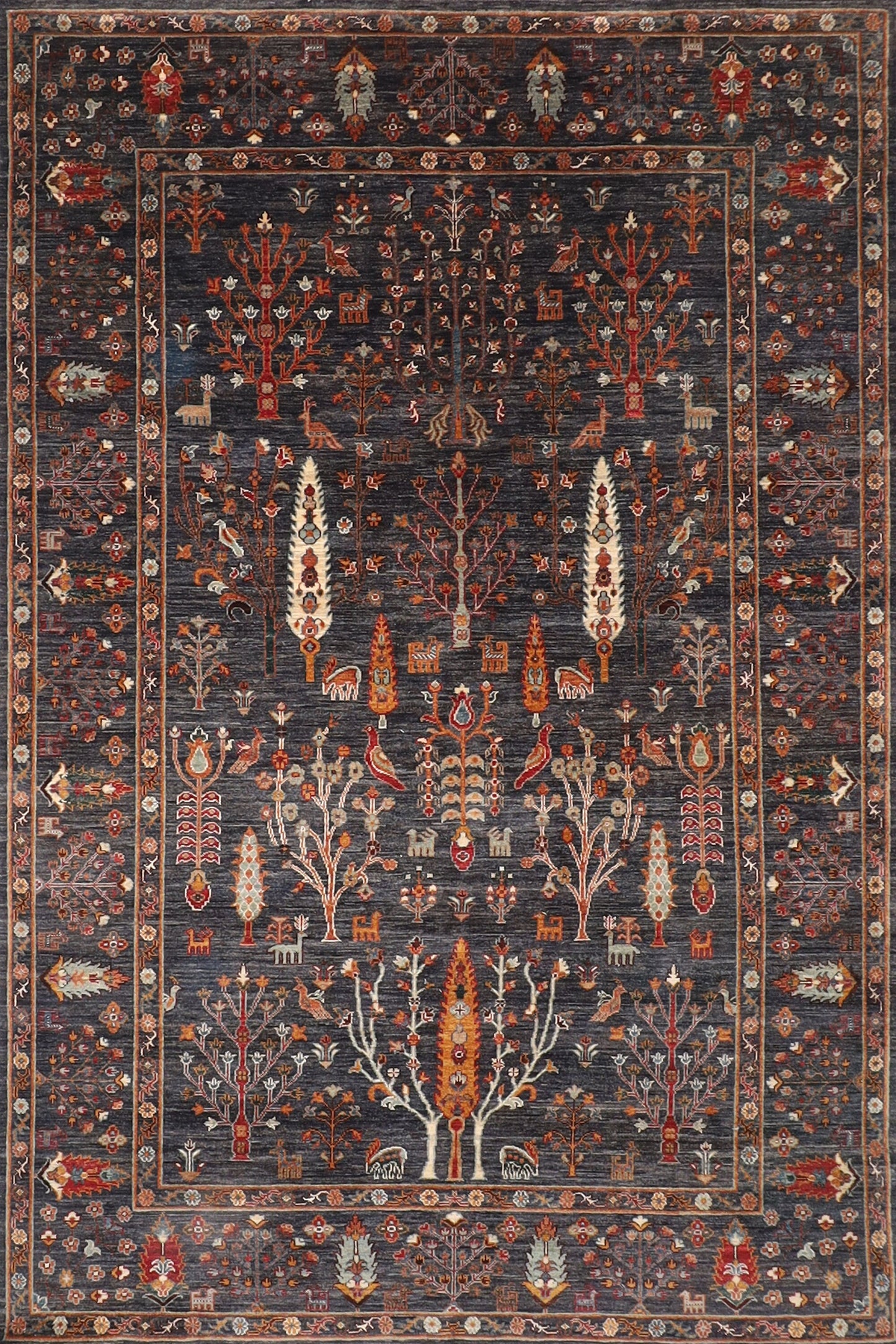 7x10 ft. Tree Gabbeh Area Rug Wool Natural Colors, 6'8x10'2 Hand Knotted Rug, Rug for Living Room, Home Decoration, Afghan Rug