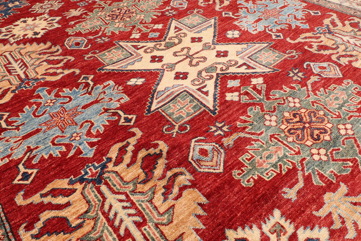 Red 7.9x11 Area Rug | Afghan Tribal Hand Knot Rug | Bedroom Rug | Living Room Rug | Dining Table Rug | Office Rug | 234x334 cm Carpet .