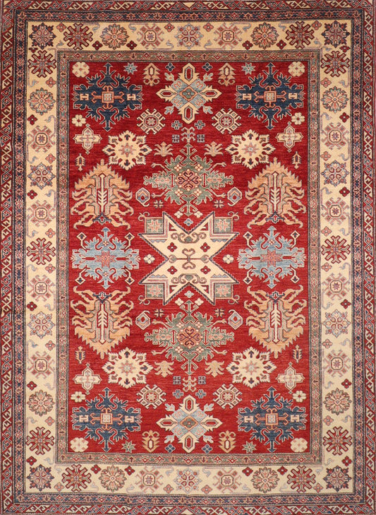 Red 7.9x11 Area Rug | Afghan Tribal Hand Knot Rug | Bedroom Rug | Living Room Rug | Dining Table Rug | Office Rug | 234x334 cm Carpet .