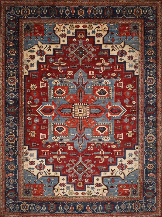 Aryana Red 12x15 ft. Heriz Area Rug, 11'8x14'7 Red Blue Ivory Colour Afghan wool Rug, Living room rug, Afghan rug Large rug,