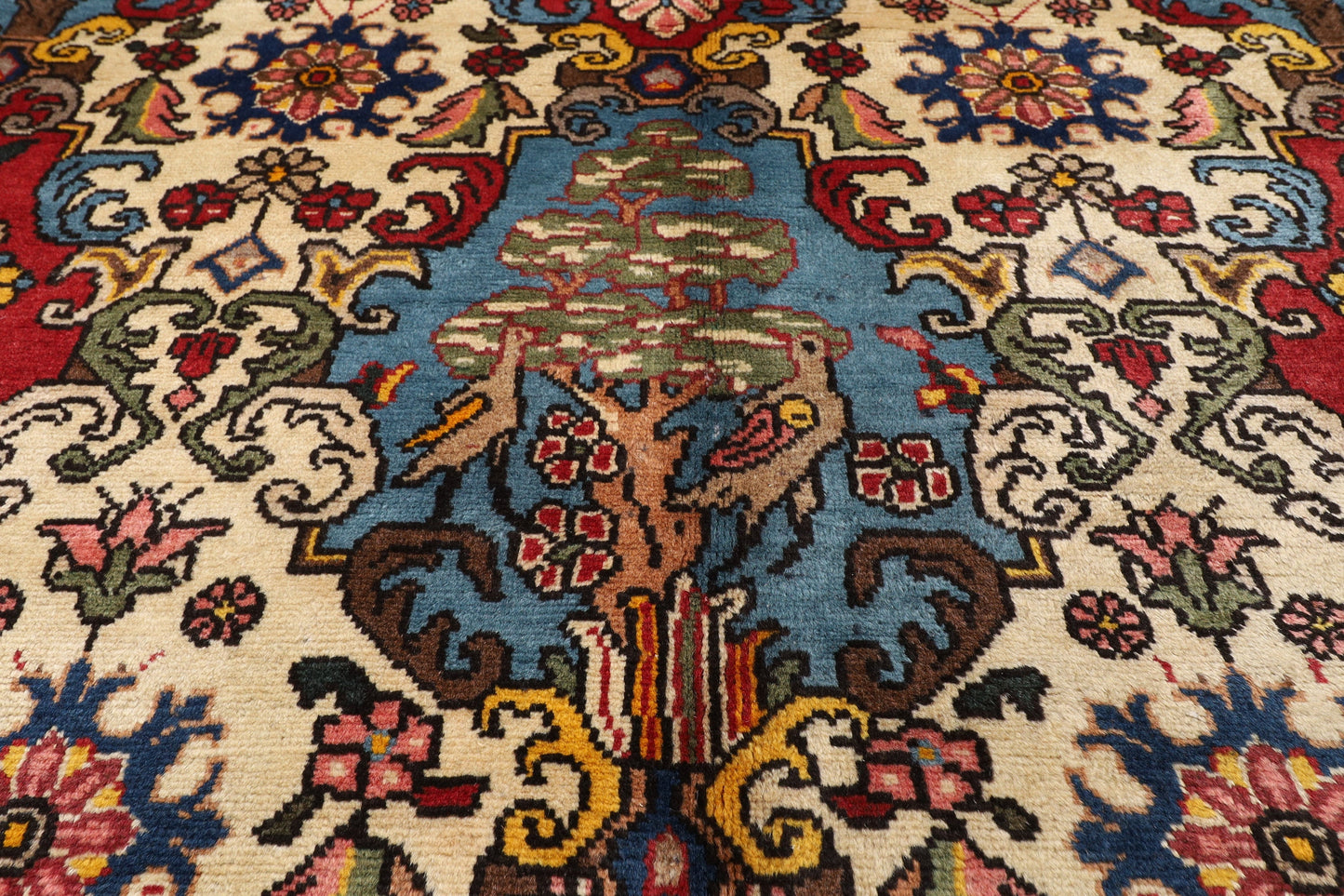 Vintage 6x9 Area Rug Wool, 6'4x9'3 Hand Knotted High Pile Rug, Rug For Living Room, Home Decoration, Rug for Office, Plants and Trees