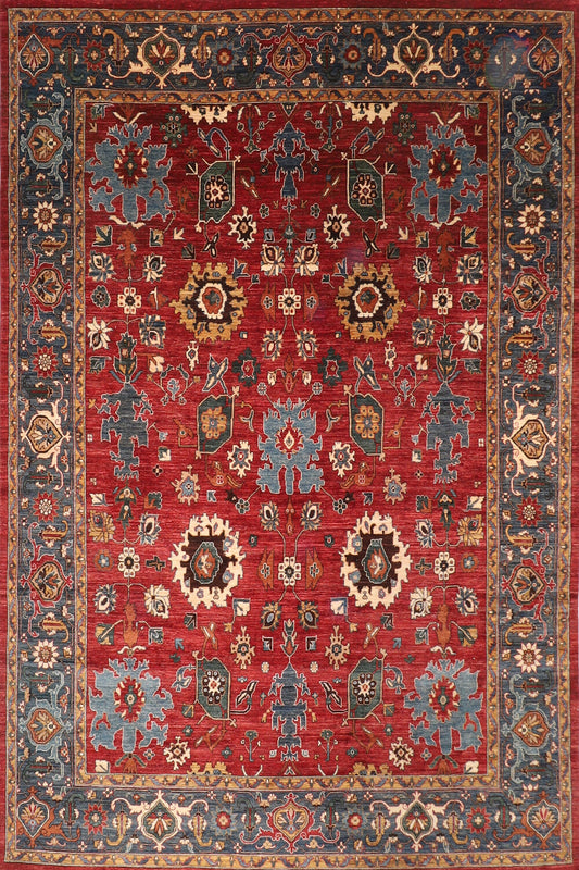 Red 9x12 ft. Oriental Area Rug Wool Natural Colors, 9'2x12 Hand Knotted Rug, Rug for Living Room, Home Decor, Afghan Rug, Dining Table Rug