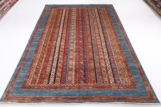 7x10 Turkish Shawl Area Rug 6'9x10 Wool Natural Colors, Hand Knotted Afghan Traditional Living Room rug, Office Rug, Kitchen rug, tribal rug