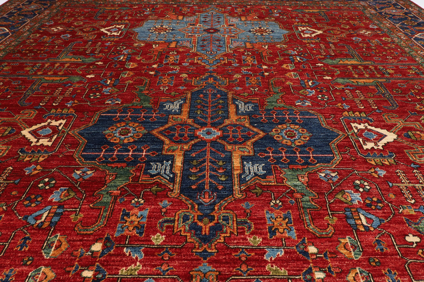 Red 10x14 ft. Royal Oriental Area Rug Wool Natural Colors, 10'1x14'2 Hand Knotted Rug, Rug for Living Room, Afghan Rug, Dining Table Rug