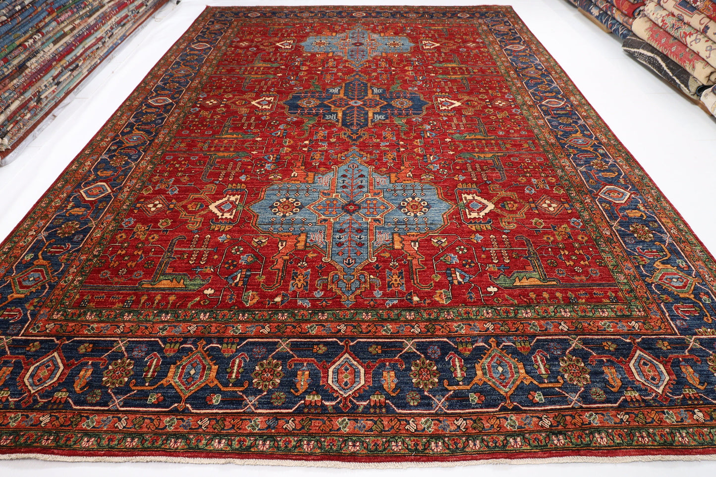 Red 10x14 ft. Royal Oriental Area Rug Wool Natural Colors, 10'1x14'2 Hand Knotted Rug, Rug for Living Room, Afghan Rug, Dining Table Rug