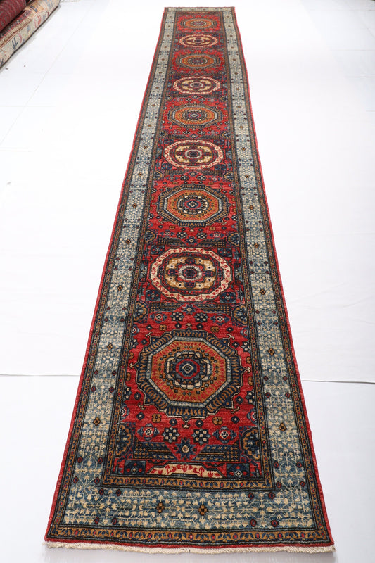 17 ft. Mamluk Long Hallway Runner Rug, 2'9x17'1 Hand Knotted Rug, Rug for Living Room, Oriental Rug, Entryway Rug, Over Size Runner