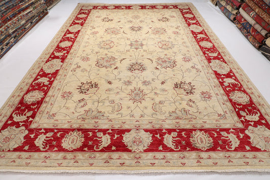 CLEARANCE 10x14 ft. Beige Area Rug Wool Natural Colors Afghan | 9'11x13'9 Hand Knotted Afghan Traditional Living Room | Bedroom Rug