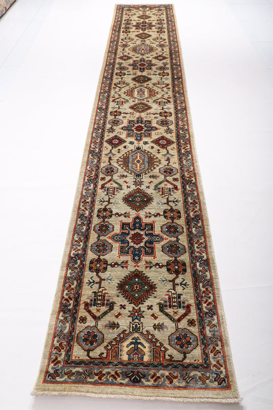 14'6 ft. Waziri Hallway Runner Rug, 2'7x14'6 Hand Knotted Rug, Rug for Living Room, Oriental Rug, Afghan Rug, Entryway Rug