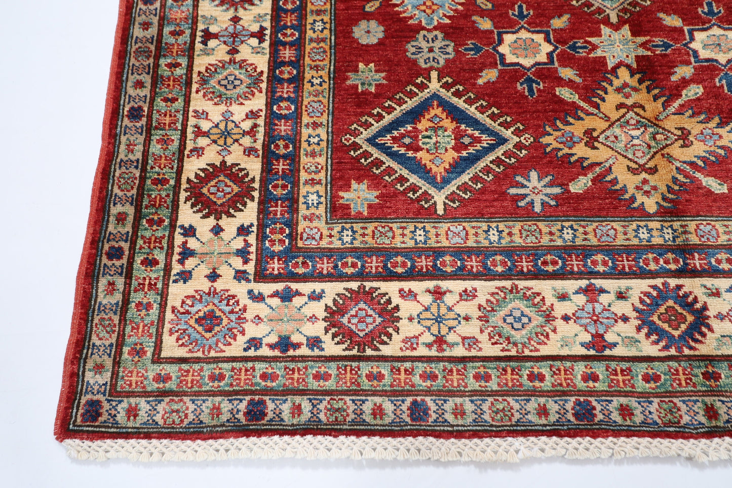 5x7 Kazak Red Area Rug Wool Natural Colors | 4'10x6'5 ft Hand Knotted Afghan Traditional Living Room | Bedroom Rug | Office Rug oriental rug