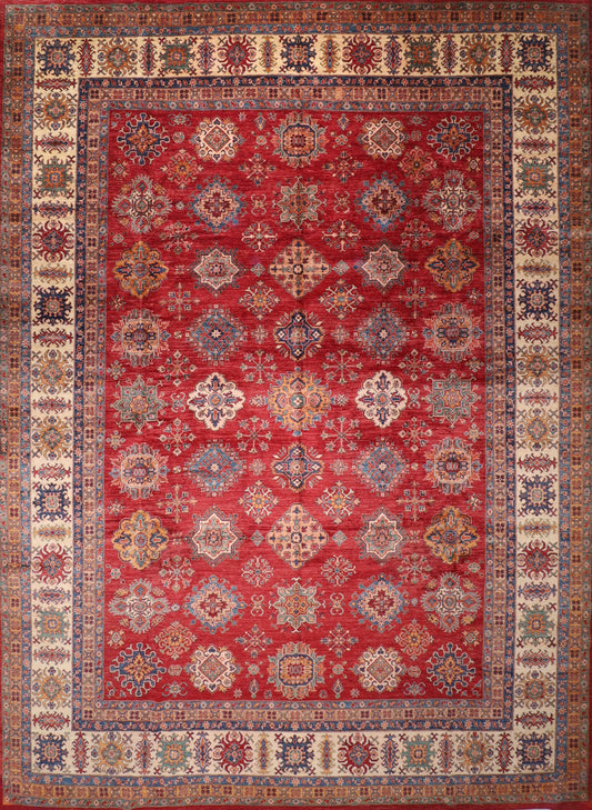 13x17  Kazak Red Large Palace Area Hand knotted Rug, 12'7x16'9 ft Traditional Rug, Rug For Living Room, Oriental Rug, Office Rug, Home Decor