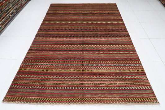 7x10 Gabbeh Striped Design Area Rug, 6'6x9'8 ft Afghan Hand Knotted Rug, Bedroom Rug, Living Room Rug, Tribal Rug, Kids Room Rug,