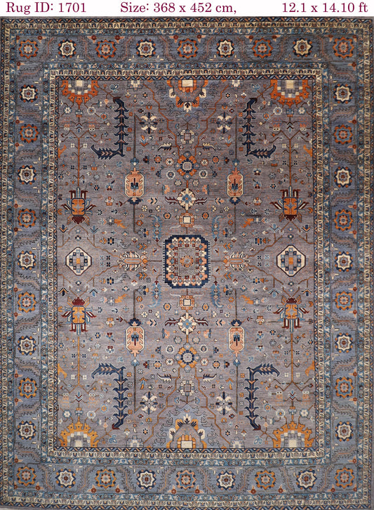 12x15 Gray Aryana Area Rug, 12'1x14'10 ft Large Size Rug, Living Room Rug, Tribal Hand Knotted Rug, Bedroom Rug, Dining Room Rug, Wool Rug,