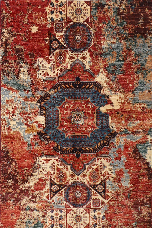 4x6 Abstract Mamluk Area Rug, 100% Wool Natural Colors, Hand Knotted Rug, Rug For Living Room, Afghan Rug, Office Rug, Kitchen Rug,