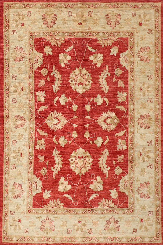 5x7 Zeigler Red Area Rug, 5x6'7 ft Afghan Caucasian Hand Knotted Rug, Rug For Living Room, Bedroom Rug, Turkmen Rug, Kitchen Rug, Wool Rug,