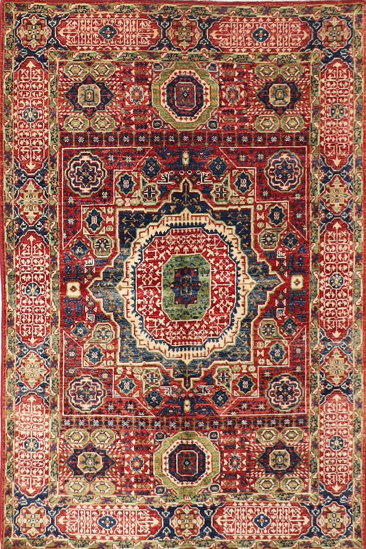 4x6 Red Mamluk Hand knotted Rug, 4'1x5'9 Rug for Bedroom, Rug For Living Room, Oriental Rug, Home Decor, Afghan Rug, Kitchen Rug,